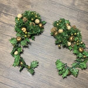 Cute set of two green and gold holiday candles scones or stick candle decor